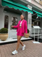 Костюм жіночий рубашка з шортами малиновий