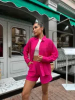 Костюм жіночий рубашка з шортами малиновий