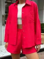 Костюм жіночий рубашка з шортами червоний