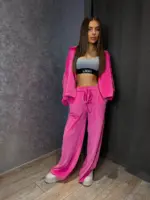 Велюровий костюм жіночий яскраво-рожевий