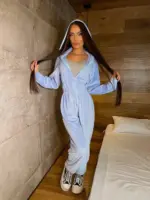 Велюровий комбінезон жіночий блакитний