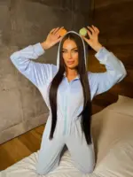 Велюровий комбінезон жіночий блакитний