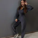 Велюровий комбінезон жіночий графітовий