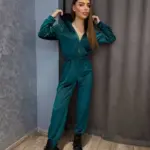 Велюровий комбінезон жіночий зелений