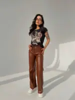 Штани жіночі еко шкіра коричневі