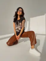 Штани жіночі еко шкіра коричневі