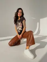 Штани жіночі еко шкіра коричневі