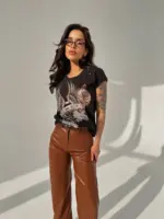 Штани жіночі еко шкіра коричневі