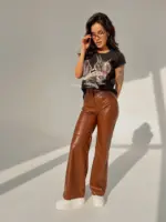 Штани жіночі еко шкіра коричневі