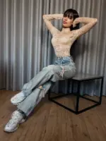 Кружевний боді жіночий бежевий - Зображення 2