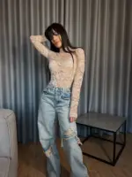 Кружевний боді жіночий бежевий