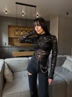 Кружевний боді жіночий чорний