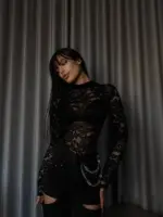 Кружевний боді жіночий чорний