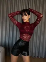 Кружевний боді жіночий марсала