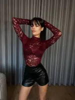 Кружевний боді жіночий марсала