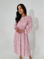 Сукня міді з довгим рукавом рожева в квітку