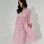 Сукня міді з довгим рукавом рожева в квітку