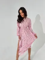 Сукня міді з довгим рукавом рожева в квітку