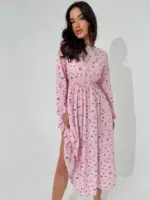 Сукня міді з довгим рукавом рожева в квітку