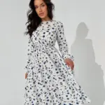 Сукня міді з довгим рукавом біла в квітку