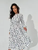 Сукня міді з довгим рукавом біла в квітку
