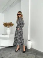 Сукня міді з довгим рукавом зебра чорна