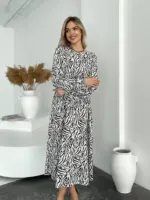 Сукня міді з довгим рукавом зебра біла