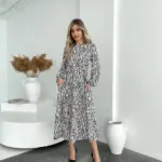 Сукня міді з довгим рукавом зебра біла