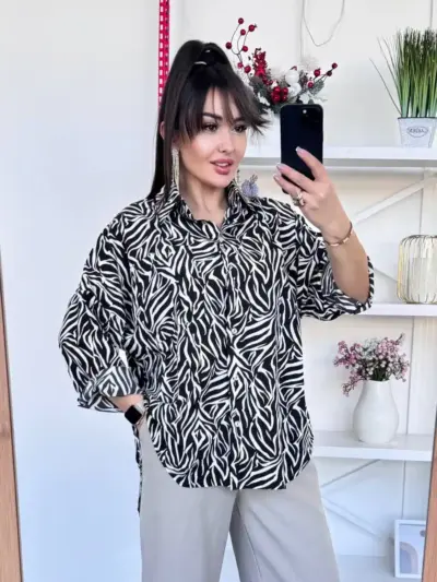 Сорочка жіноча оверсайз зебра чорна