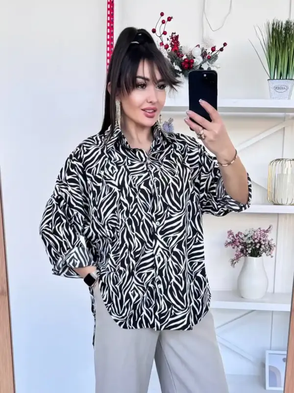 m520-sorochka-oversaize-zebra-black (4) Сорочка жіноча оверсайз зебра чорна
