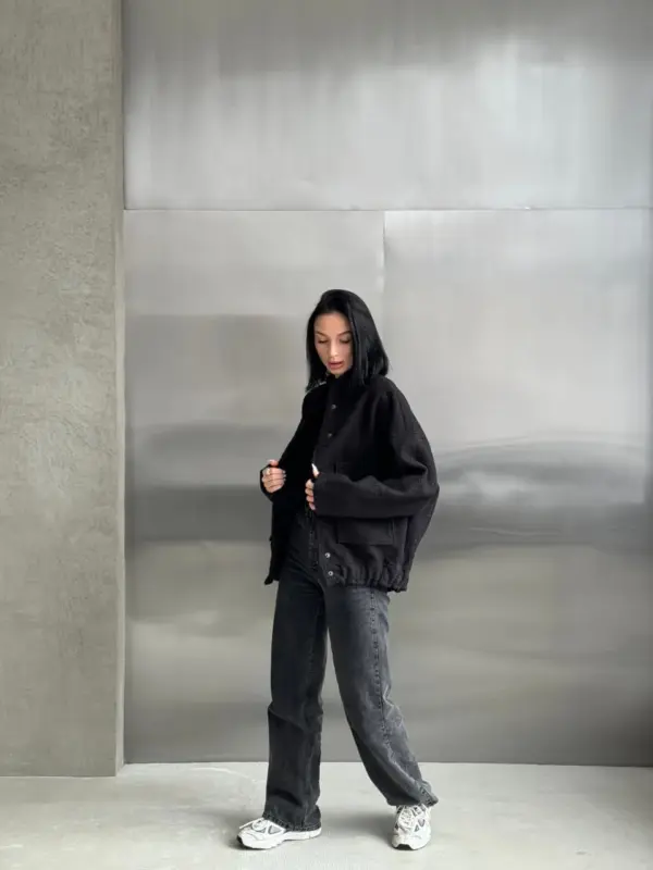 sc9028-bomber-oversize-black (5) Куртка бомбер жіноча чорна