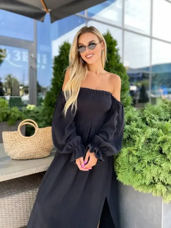 m462-syknya-myslin-black (3) Довга муслінова сукня чорного кольору