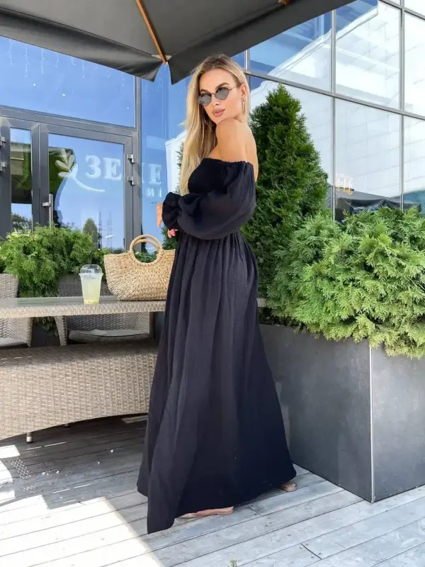 m462-syknya-myslin-black (4) Довга муслінова сукня чорного кольору
