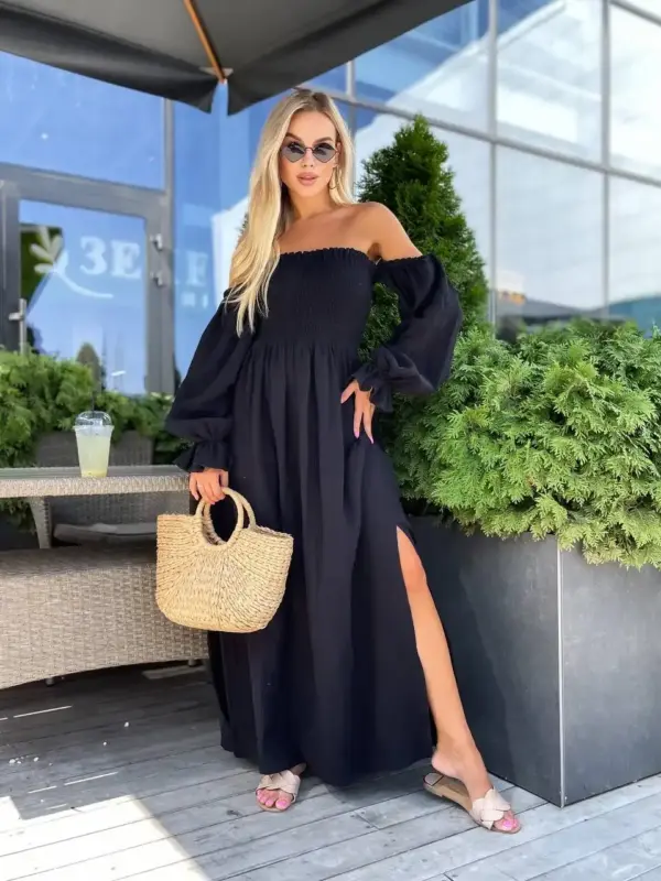 m462-syknya-myslin-black (5) Довга муслінова сукня чорного кольору