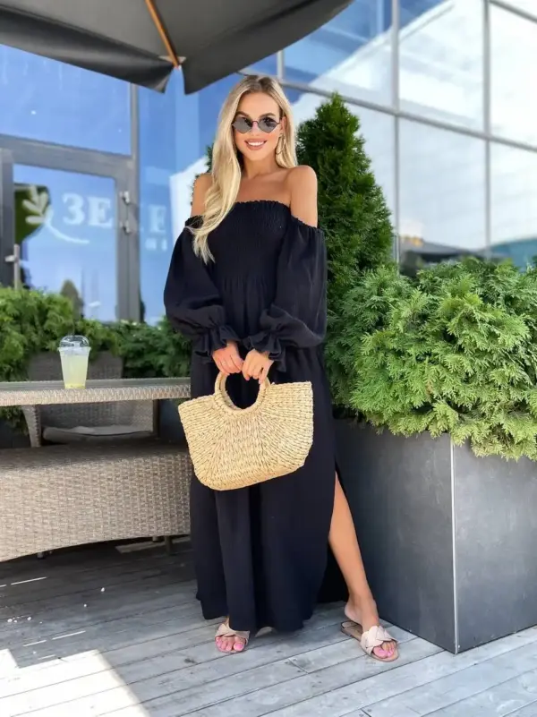 m462-syknya-myslin-black (7) Довга муслінова сукня чорного кольору