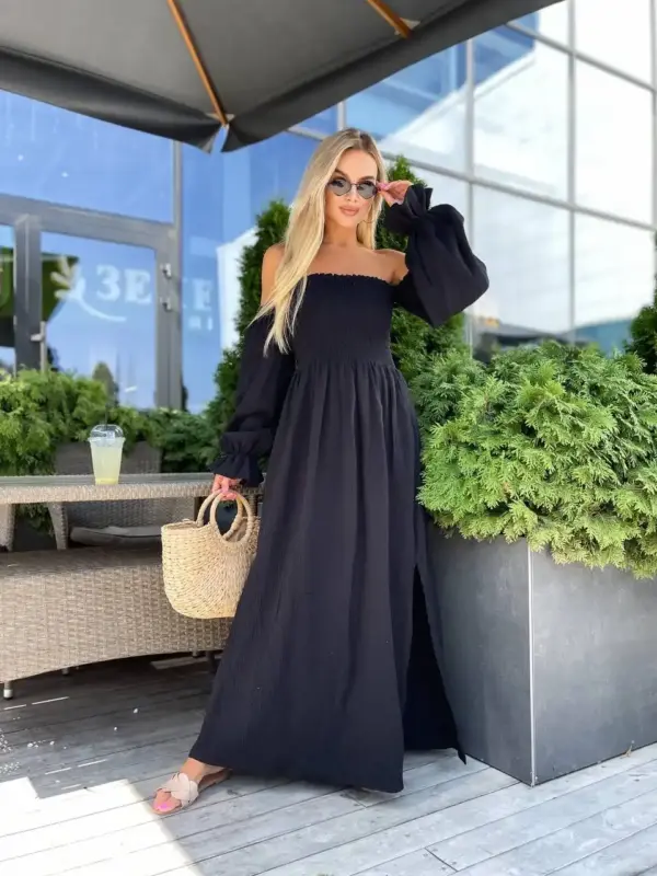 m462-syknya-myslin-black (8) Довга муслінова сукня чорного кольору