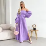 Довга муслінова сукня бузкового кольору