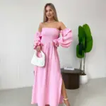 Довга муслінова сукня рожевого кольору