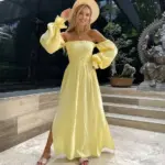 Довга муслінова сукня жовтого кольору