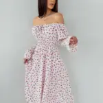 Cукня міді у дрiбну квітку білого кольору