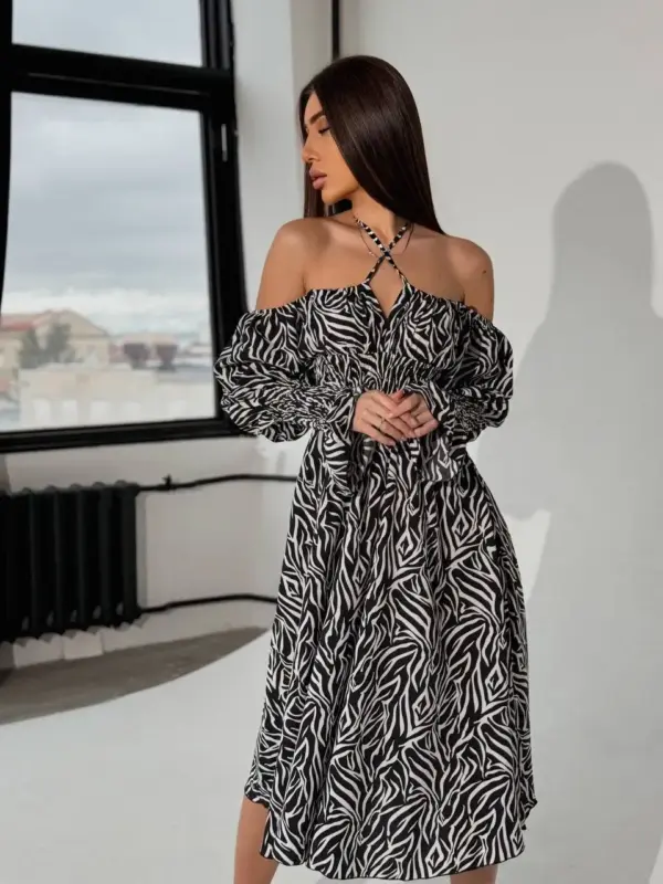 m525-2-zebra-black (1) Cукня міді зебра чорного кольору