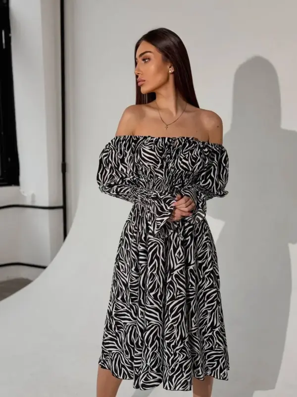 m525-2-zebra-black (10) Cукня міді зебра чорного кольору
