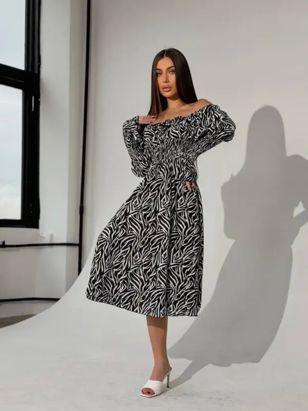 m525-2-zebra-black (11) Cукня міді зебра чорного кольору