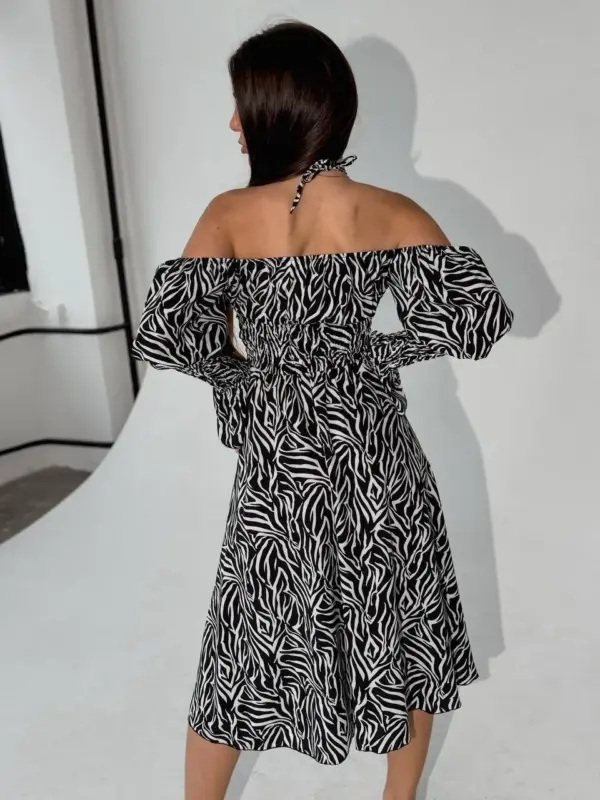 m525-2-zebra-black (3) Cукня міді зебра чорного кольору