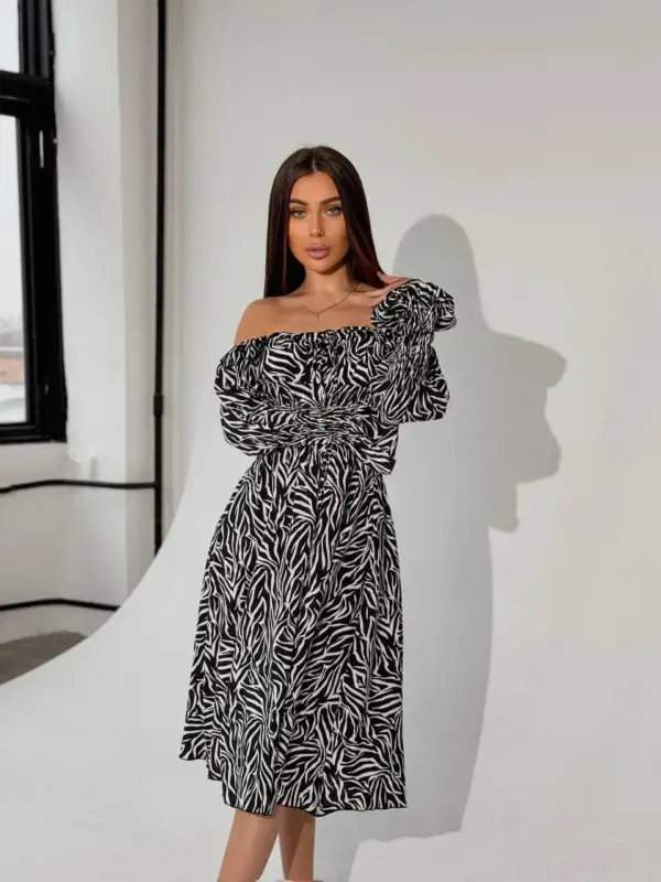 m525-2-zebra-black (5) Cукня міді зебра чорного кольору