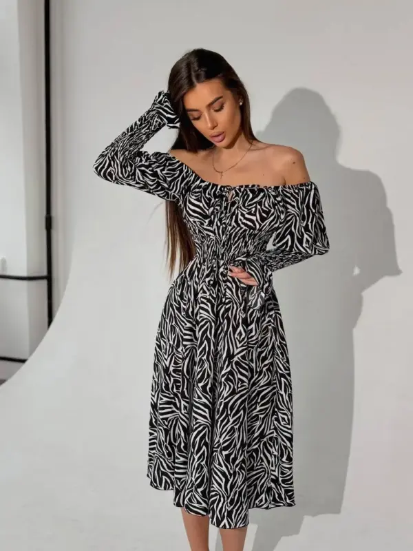 m525-2-zebra-black (9) Cукня міді зебра чорного кольору