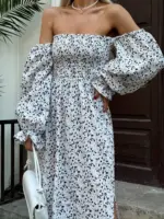 Довга муслінова сукня білого кольору в леопардовий принт