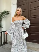 Довга муслінова сукня білого кольору в леопардовий принт