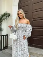 Довга муслінова сукня білого кольору в леопардовий принт