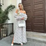 Довга муслінова сукня білого кольору в леопардовий принт